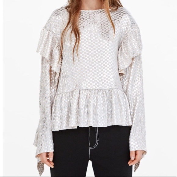 ZARA Metallic Top with Ruffles - Picture 7 of 8